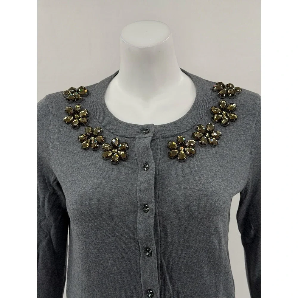 Kate‎ Spade Sweater Womens Small Gray Leni Cardigan Jeweled Preppy Office Work